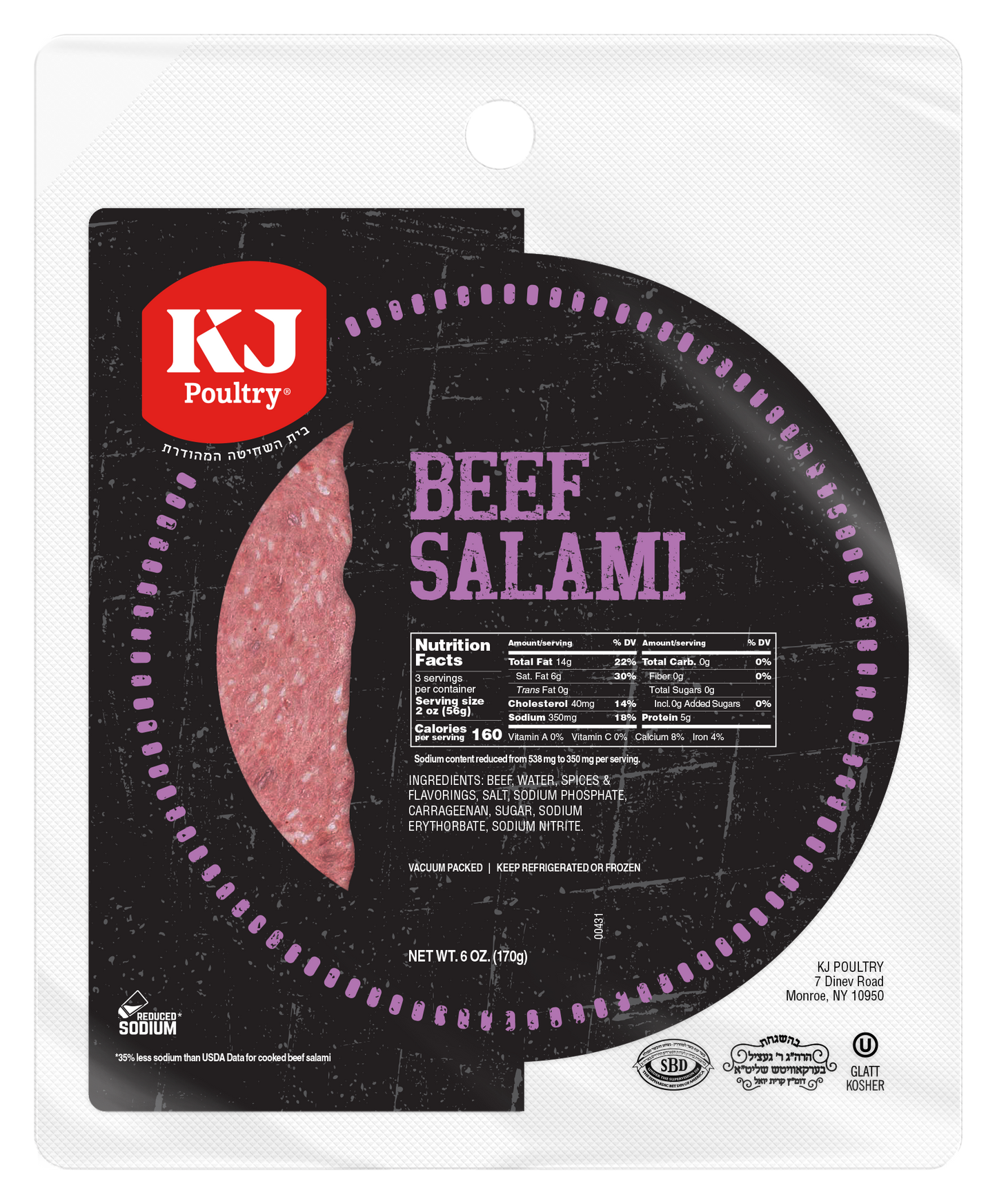 KJ Poultry Kosher Sliced Beef Salami.