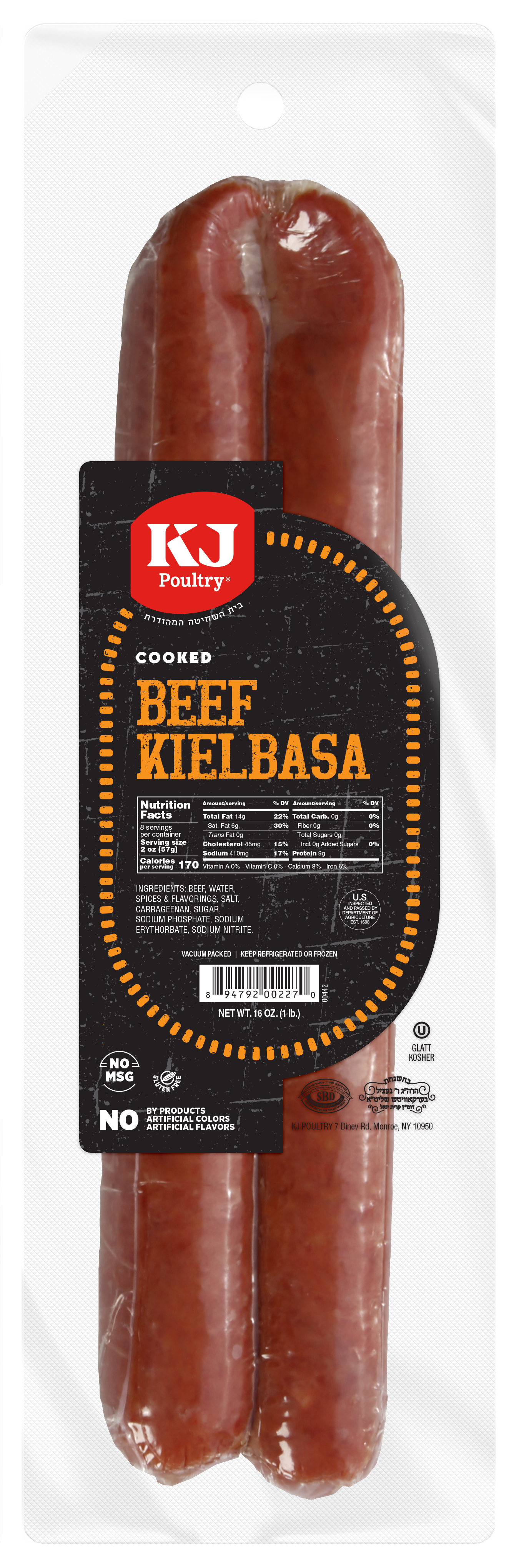KJ Poultry Kosher Beef Kielbasa.