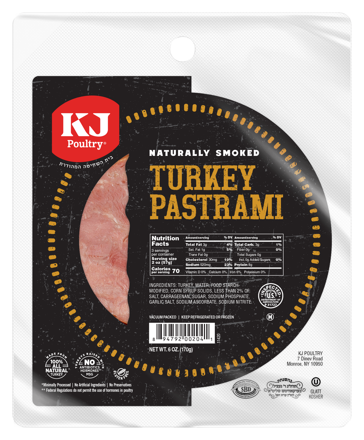 KJ Poultry Smoked Turkey Pastrami.