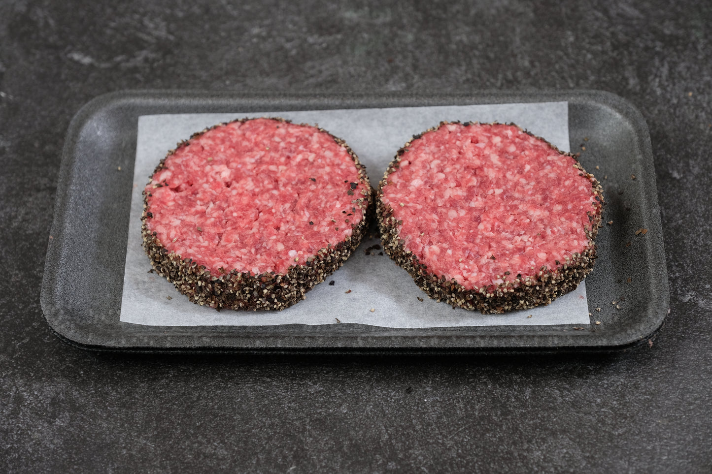 Pepper Crusted Beef Patties.