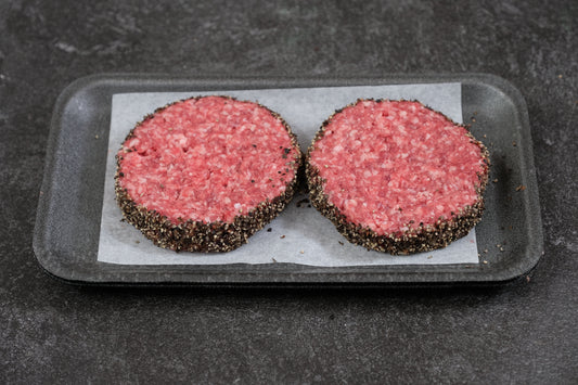 Pepper Crusted Beef Patties.